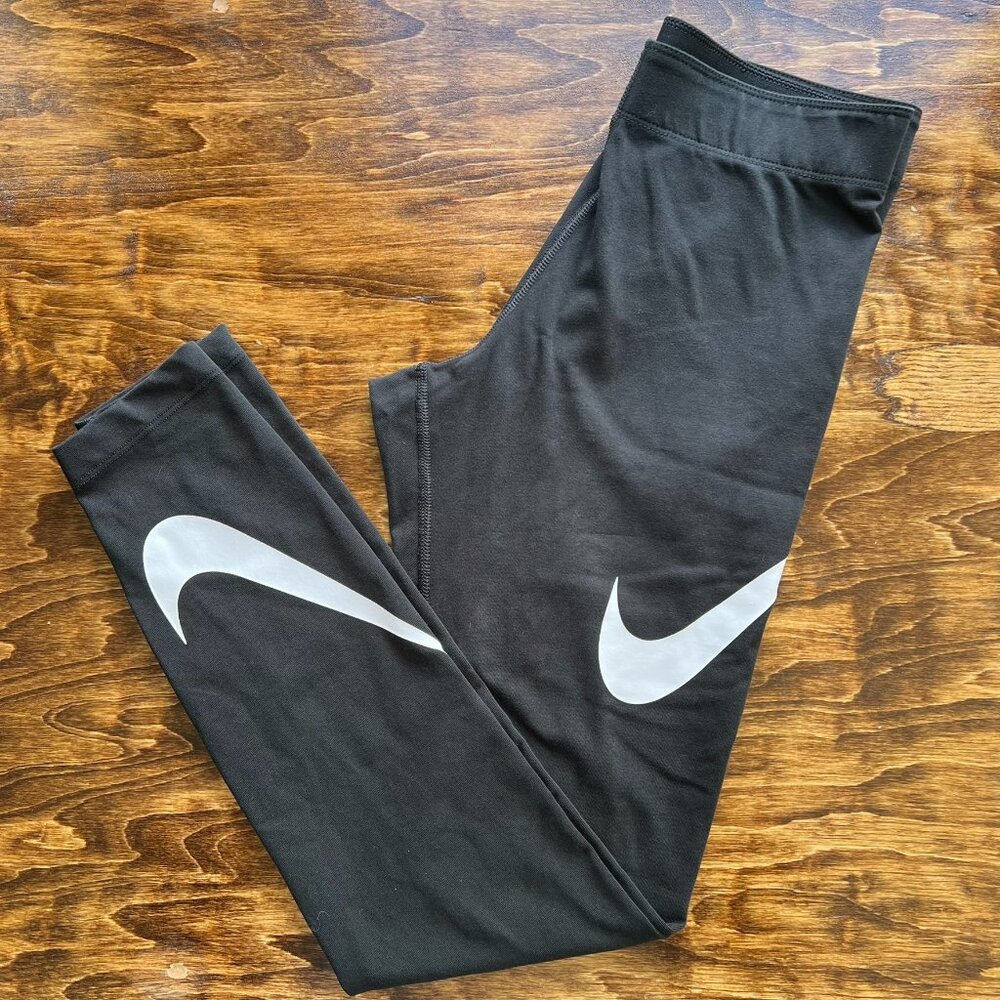 Nike Logo Leggings Juniors Size M Solid Black